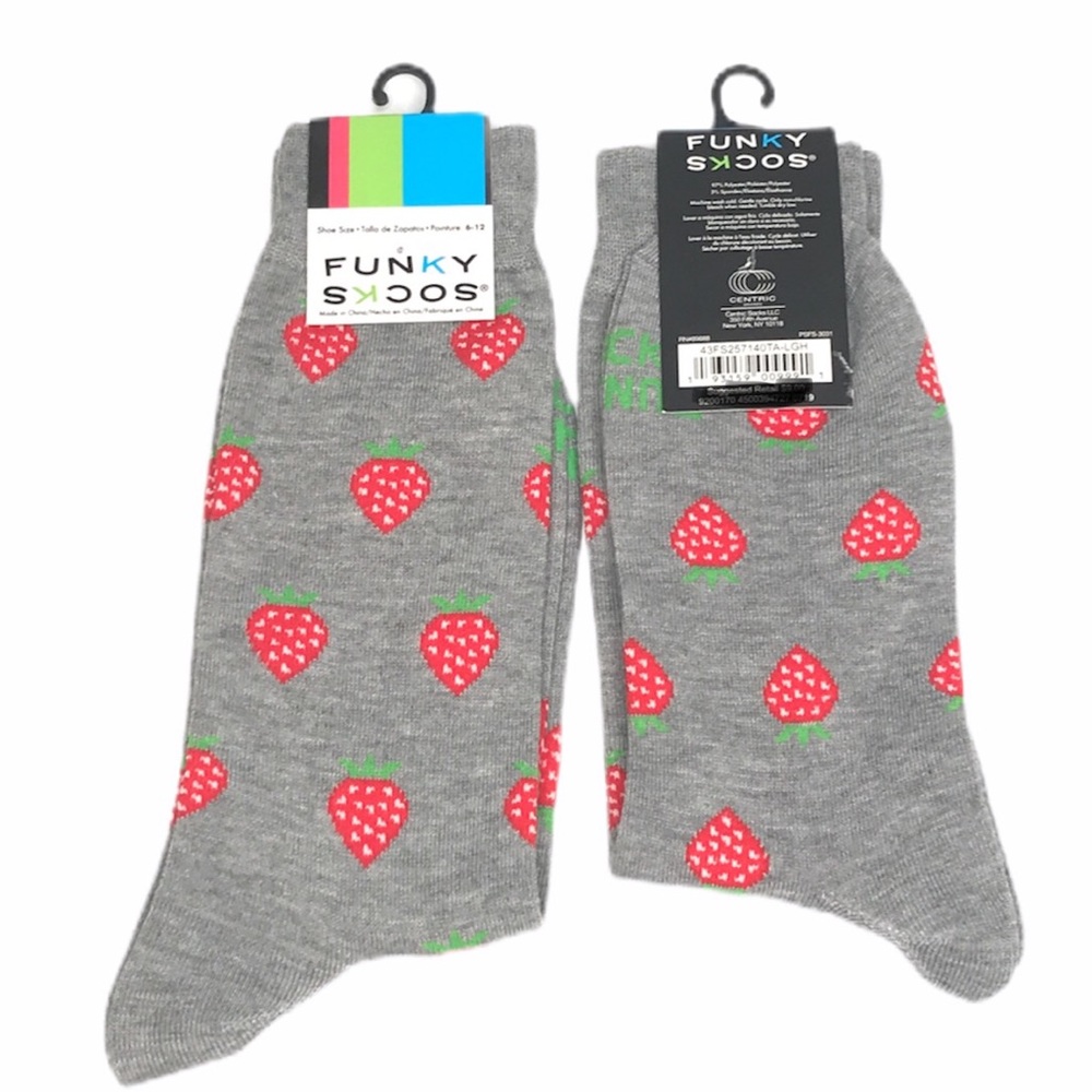 Funky Socks Strawberry Socks Gray, Red, Green